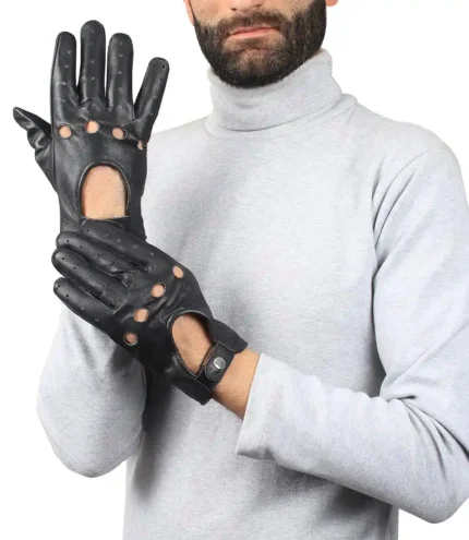 black leather driving gloves