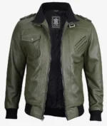 The Innovative Olive Men's Green Bomber Leather Jacket - Image 4