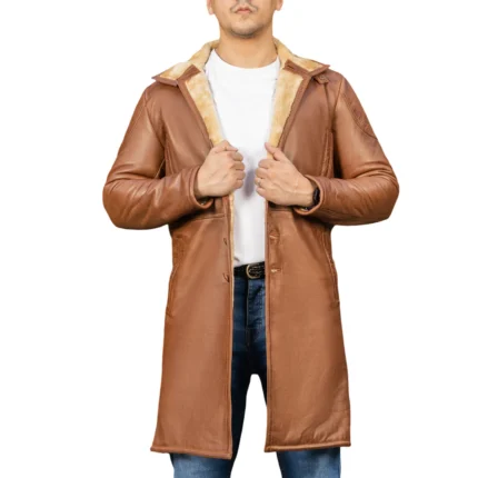 mens tan shearling leather coat