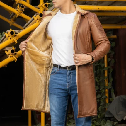 genuine leather tan winter coat
