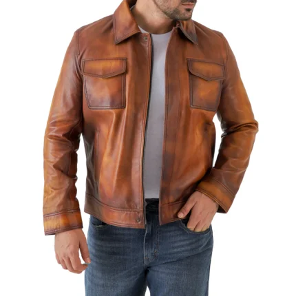 mens genuine leather distressed jacket