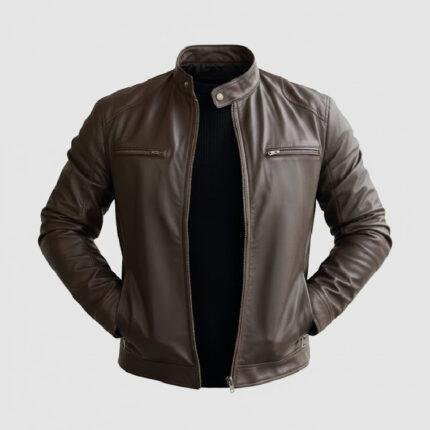 brown leather biker jacket