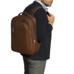 Trio Tan Leather Laptop Backpack For Men
